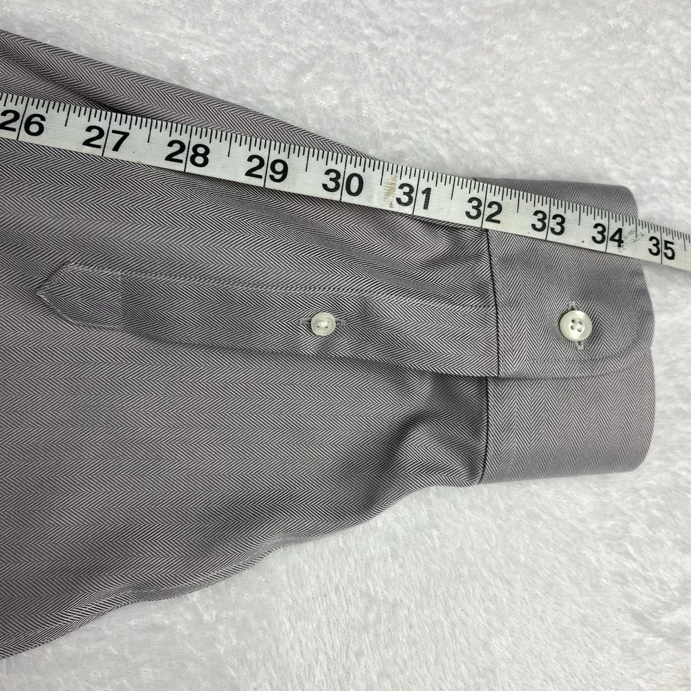 Roundtree & Yorke Gold Label Dress Shirt Mens 17.5-34 Gray Herringbone Regular